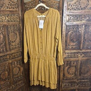 Kori Mustard Striped Long Sleeve Dress